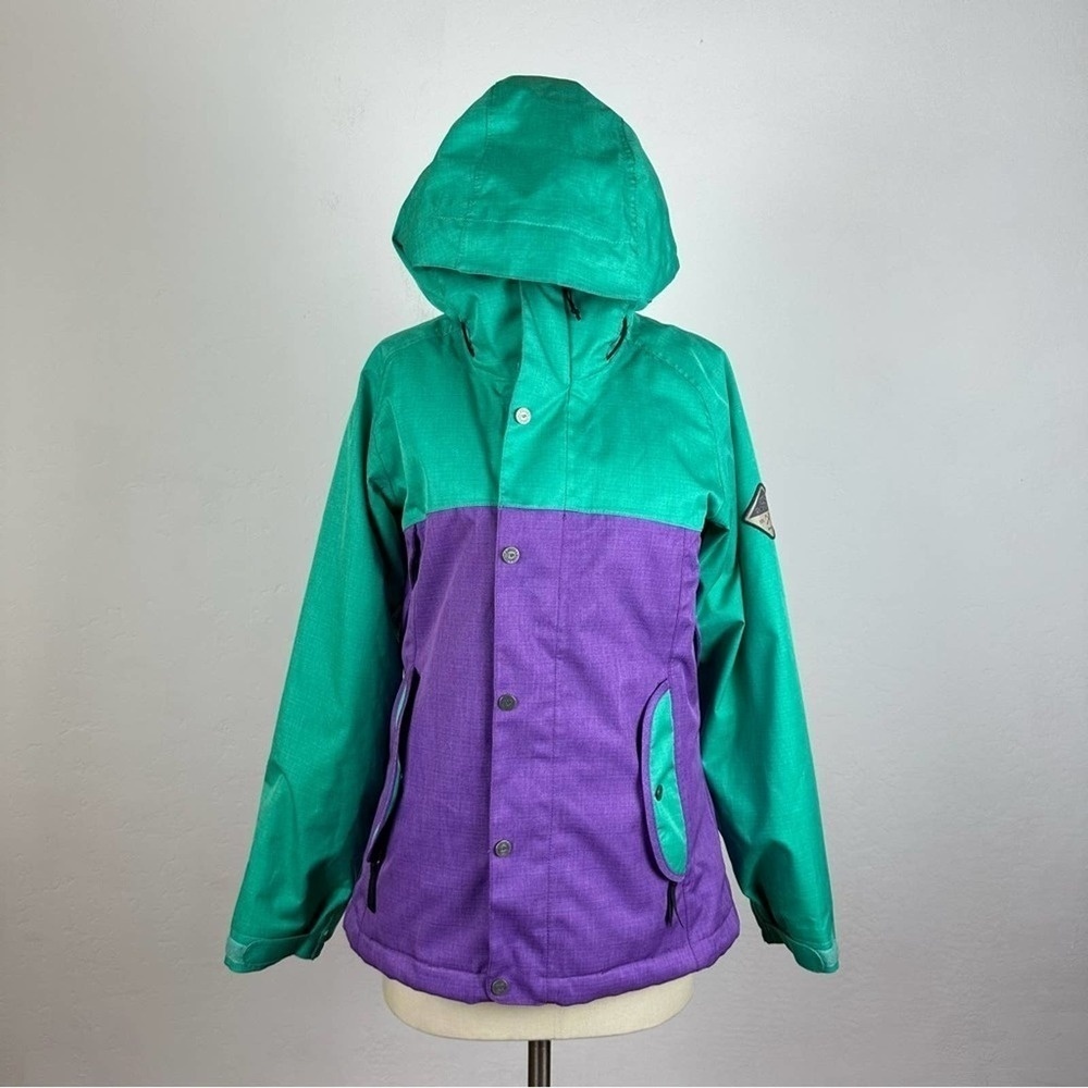 Bonfire 10k / 8k Green & Purple Women's Ski Jacket with Hood and waist clasp